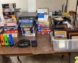 1,000 piece puzzles, flashlights, picture frames, etc. 
