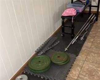 Weight bench barbell stand and barbell weights