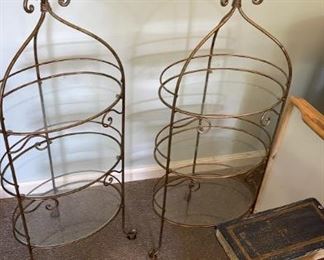 Vintage plant stands, pretend-stack-of-books side table decoration