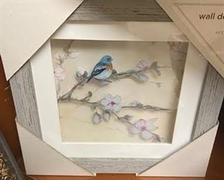 New inbox 3D framed bluebird on tree branch (dogwood tree?)