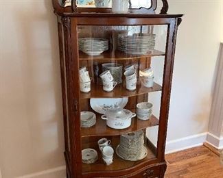 Antique Curved Glass Front Curio Cabinet