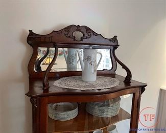 Antique Curved Glass Front Curio Cabinet