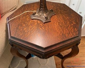 Antique Tiger Oak Octagon Side Table