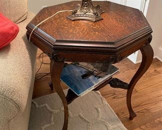 Antique Tiger Oak Octagon Side Table
