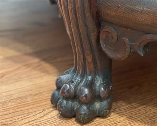 Antique Curved Front Curio with Carved Feet and Lion Head Accents