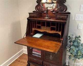 Antique Secretary Desk with Glass Front Display