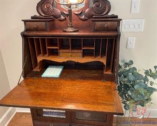 Antique Secretary Desk with Glass Front Display