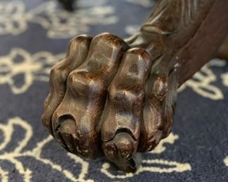 Antique Large Claw Foot Tiger Oak Table with Antique Cane Chairs and Tufted Upholstered Chairs