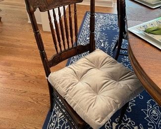 Antique Large Claw Foot Tiger Oak Table with Antique Cane Chairs and Tufted Upholstered Chairs