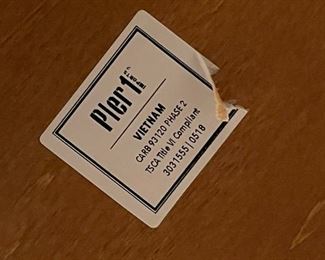 PIER 1 Round Wood Table with Studded Floral Sitting Chairs