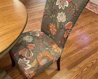 PIER 1 Round Wood Table with Studded Floral Sitting Chairs