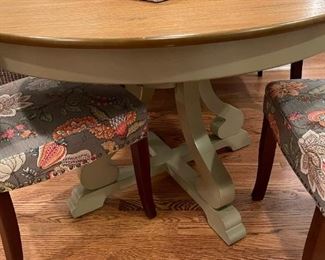 PIER 1 Round Wood Table with Studded Floral Sitting Chairs