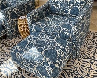 ETHAN ALLEN Custom Upholstered Armchairs with Ottomans