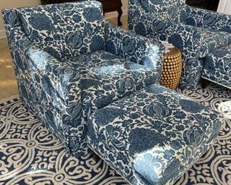 ETHAN ALLEN Custom Upholstered Armchairs with Ottomans