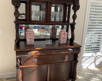 Antique Sideboard with Carved Feet and Carved Lion Heads