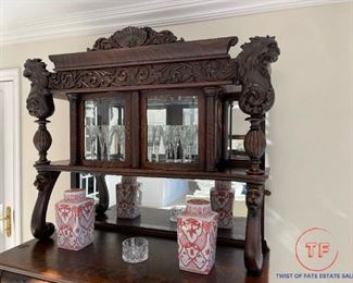 Antique Sideboard with Carved Feet and Carved Lion Heads