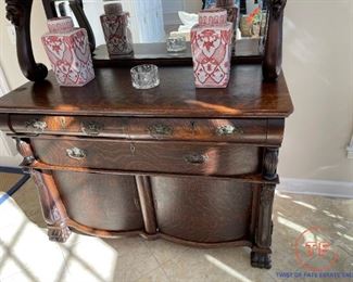 Antique Sideboard with Carved Feet and Carved Lion Heads