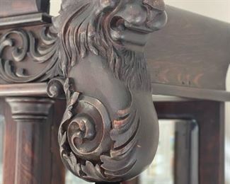Antique Sideboard with Carved Feet and Carved Lion Heads