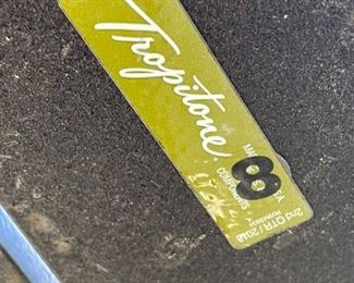 TROPITONE Banchetto Slat Aluminum Table with TROPITONE Montreux High Back Swivel Rocker Scroll Arm Chairs