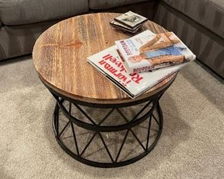 Wood Topped Metal Drum Style Table