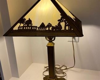Antique Slag Glass Table Lamp