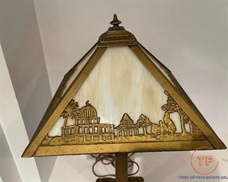 Antique Slag Glass Table Lamp