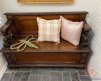 Antique Carved Bench with Griffins