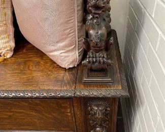 Antique Carved Bench with Griffins