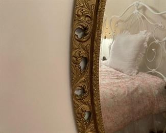 Large Oval Antique Mirror with Gold Gilt Frame