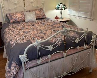 Antique Orante Metal Framed Headboard and Footboard Bed