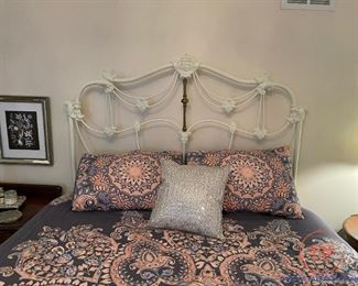 Antique Orante Metal Framed Headboard and Footboard Bed