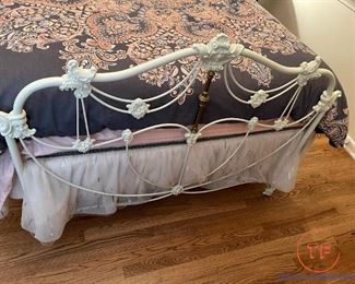 Antique Orante Metal Framed Headboard and Footboard Bed