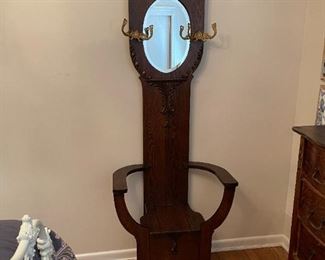 Antique Carved Hall Tree Bench