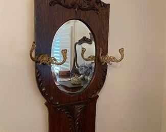 Antique Carved Hall Tree Bench