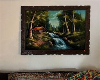 Mid-Century Vintage Velvet Landscape Wall Art, MCM