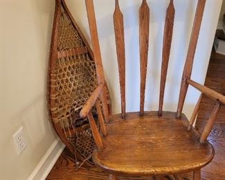 Antique Snow Shoes by Abercrombie & Fitch. 1800's Arrowback Chair.
