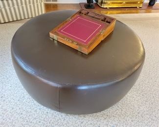 Room & Board Round Leather Ottoman/Coffee Table.