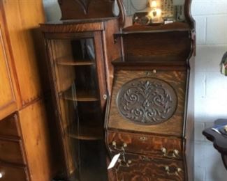 Antique secretary with side display case