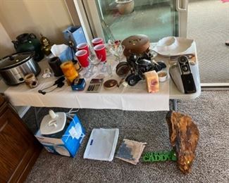 Clock, Glassware, Cribbage, Poker, Crock Pot, Humidifier, candles