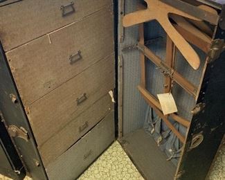 antique steamer trunk -stand up with drawers and hangers