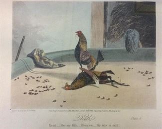 VINTAGE LITHOGRAPH ROOSTER FIGHT