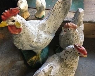 CONCRETE CHICKEN & ROOSTER STATUES