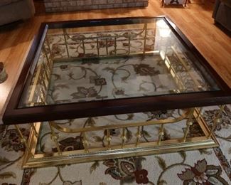 Large Brass Base Glass Top Coffee Table