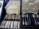Silverplate fruit spoons, Coffee (or tea) spoons with sugar tongs