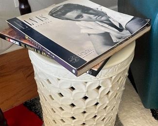 Garden stool & Elvis books