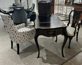 French desk, vintage Asian chair, Kravet chair, rugs, decor