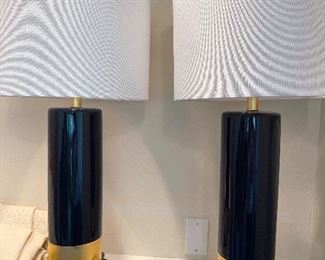 Gold and navy lamps pair