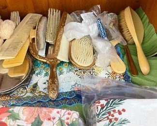 many brushes and dresser sets vintage