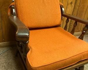 Wood frame chair with removable cushions