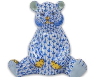 Herend Blue Fishnet Seated Bear